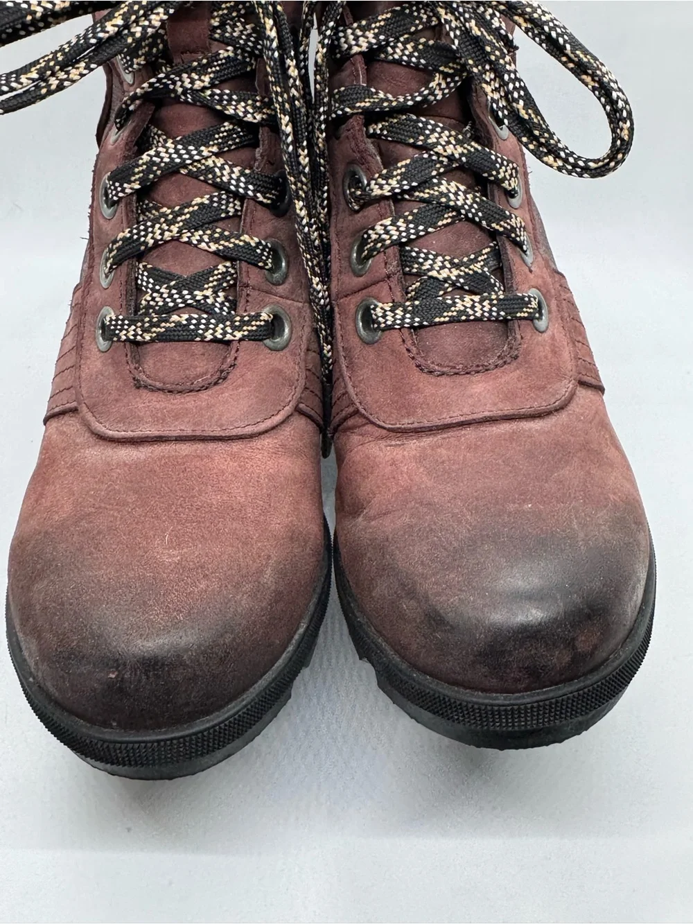 Sorel Women's Lexie Wedge Leather Boots NL3046-908 Cattail Brown Burgundy Sz 7.5